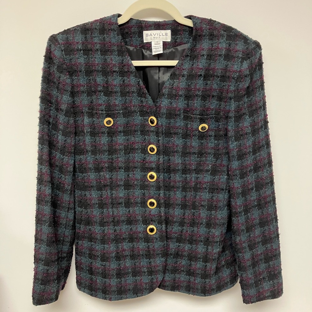 Saville Women's Checkered Blazer - Black, Green and Pink, 6